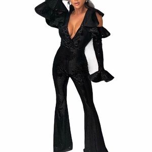 Nadine Merabi Clarissa Bell Bottom Sequin Jumpsuit